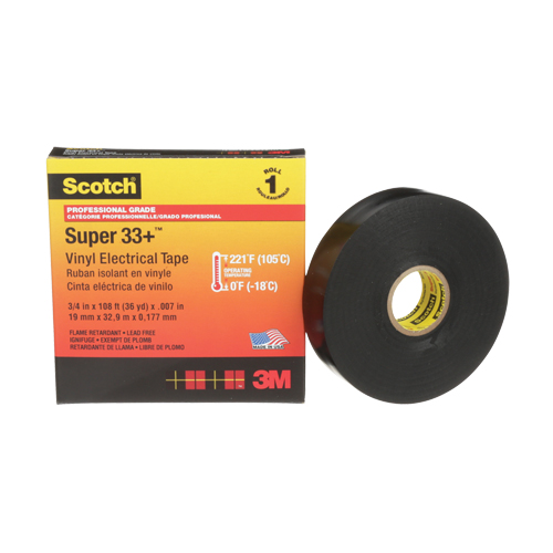 Scotch&reg; Super 33+ Vinyl Electrical Tape, 19 mm (3/4") x 33 m (108'), Black, 7 mils EastCoast Offshore Supplies