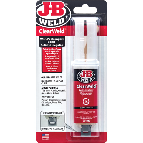 Adh&eacute;sif ClearWeld, 25 ml, Seringue, Deux composants, Transparent EastCoast Offshore Supplies