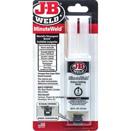 Adh&eacute;sif MinuteWeld, 25 ml, Seringue, Deux composants, Transparent EastCoast Offshore Supplies