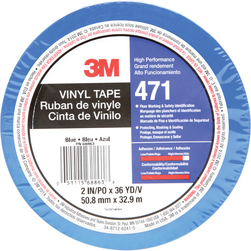 471 Vinyl Tape, 50.8 mm (2") W x 32.9 m (108') L, 5.2 mils, Blue EastCoast Offshore Supplies