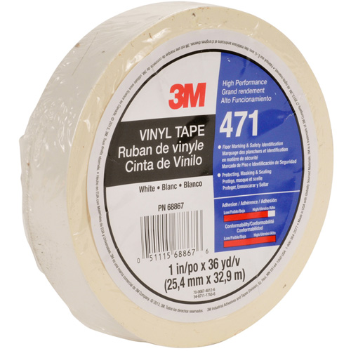 Ruban en vinyle 471, 12 mm (1/2") la x 32,9 m (108') lo, 5,3 mils, Blanc EastCoast Offshore Supplies