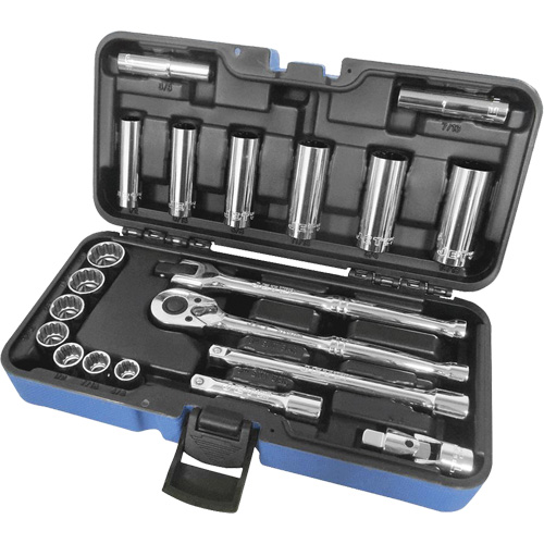 SAE 12-Point Socket Wrench Set, 21 Pcs, 3/8" Drive Size, Deep EastCoast Offshore Supplies
