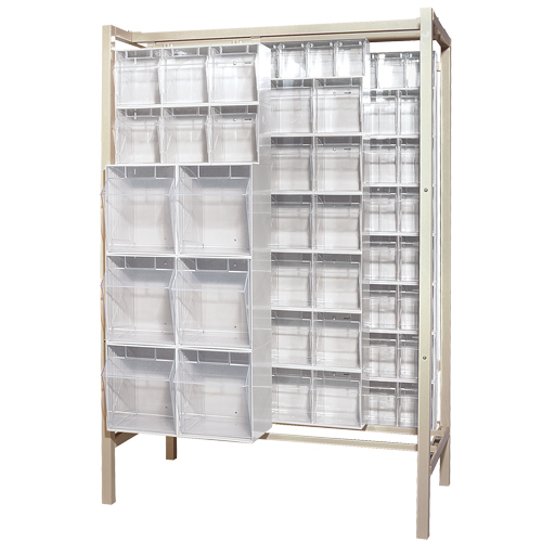 Syst&egrave;me de stockage &agrave; glissi&egrave;re &agrave; bacs basculants autonome, 51-1/4" la x 26" p x 77" h, 101 tiroirs EastCoast Offshore Supplies