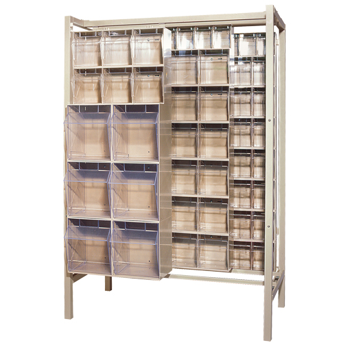 Syst&egrave;me de stockage &agrave; glissi&egrave;re &agrave; bacs basculants autonome, 51-1/4" la x 26" p x 77" h, 101 tiroirs EastCoast Offshore Supplies