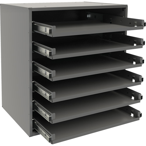 Small Bearing Slide Rack, Steel, 6 Slots, 15-9/16" W x 11-7/8" D x 16-3/8" H, Grey EastCoast Offshore Supplies