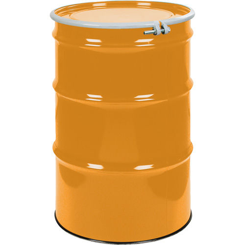 Steel Drums, 55 US gal (45 imp. gal.), Unlined, Orange, Open Top, UN1A2/Y1.5/150, 16 Gauge EastCoast Offshore Supplies