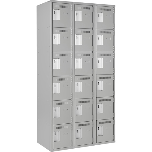 Clean Line Lockerettes, 6 -tier, Bank of 3, 36" x 18" x 72", Steel, Grey, Rivet (Assembled) EastCoast Offshore Supplies