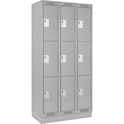 Clean Line Lockers, 3 -tier, Bank of 3, 36" x 18" x 76", Steel, Grey, Rivet (Assembled) EastCoast Offshore Supplies