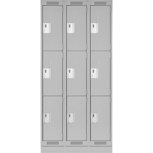 Clean Line Lockers, 3 -tier, Bank of 3, 36" x 18" x 76", Steel, Grey, Rivet (Assembled) EastCoast Offshore Supplies