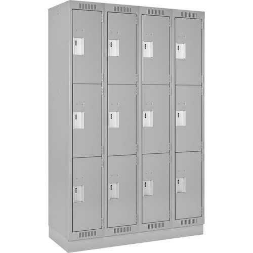 Clean Line Lockers, 3 -tier, Bank of 4, 48" x 18" x 76", Steel, Grey, Rivet (Assembled) EastCoast Offshore Supplies
