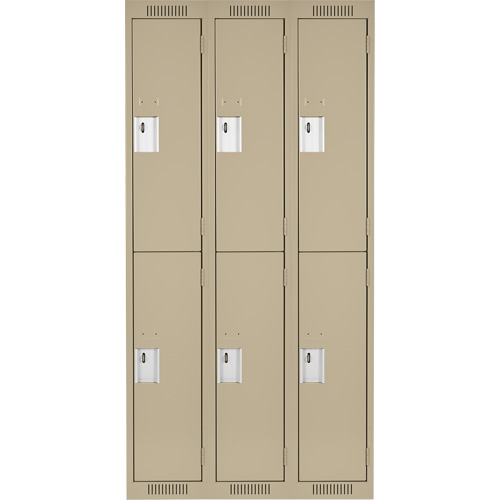 Clean Line Lockers, 2 -tier, Bank of 3, 36" x 18" x 72", Steel, Beige, Rivet (Assembled) EastCoast Offshore Supplies