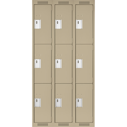 Clean Line Lockers, 3 -tier, Bank of 3, 36" x 18" x 72", Steel, Beige, Rivet (Assembled) EastCoast Offshore Supplies