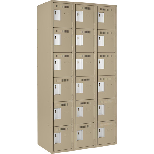 Clean Line Lockerette, 6 -tier, Bank of 3, 36" x 18" x 72", Steel, Beige, Rivet (Assembled) EastCoast Offshore Supplies