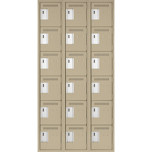 Clean Line Lockerette, 6 -tier, Bank of 3, 36" x 18" x 72", Steel, Beige, Rivet (Assembled) EastCoast Offshore Supplies