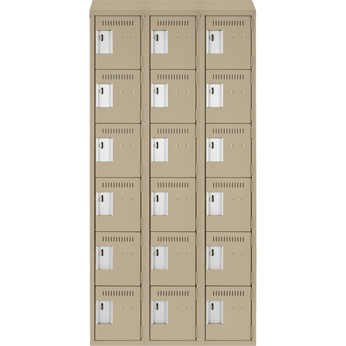 Clean Line Lockerette, 6 -tier, Bank of 3, 36" x 18" x 78", Steel, Beige, Rivet (Assembled) EastCoast Offshore Supplies