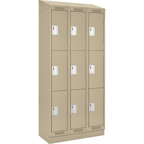 Clean Line Lockers, 3 -tier, Bank of 3, 36" x 18" x 82", Steel, Beige, Rivet (Assembled) EastCoast Offshore Supplies