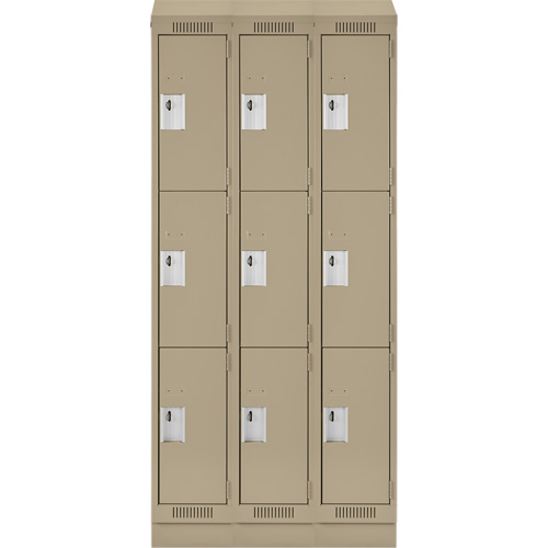 Clean Line Lockers, 3 -tier, Bank of 3, 36" x 18" x 82", Steel, Beige, Rivet (Assembled) EastCoast Offshore Supplies