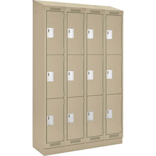 Clean Line Lockers, 3 -tier, Bank of 4, 48" x 18" x 82", Steel, Beige, Rivet (Assembled) EastCoast Offshore Supplies