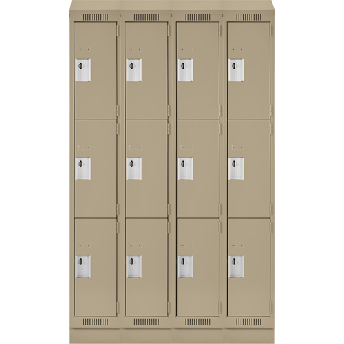 Clean Line Lockers, 3 -tier, Bank of 4, 48" x 18" x 82", Steel, Beige, Rivet (Assembled) EastCoast Offshore Supplies