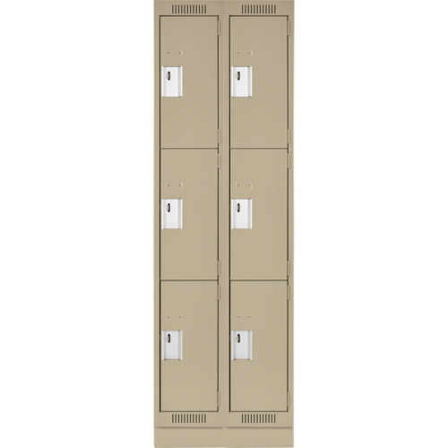 Clean Line Lockers, 3 -tier, Bank of 2, 24" x 18" x 76", Steel, Beige, Rivet (Assembled) EastCoast Offshore Supplies