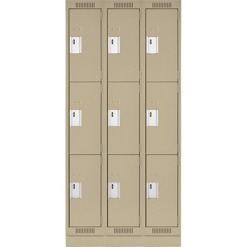 Clean Line Lockers, 3 -tier, Bank of 3, 36" x 18" x 76", Steel, Beige, Rivet (Assembled) EastCoast Offshore Supplies
