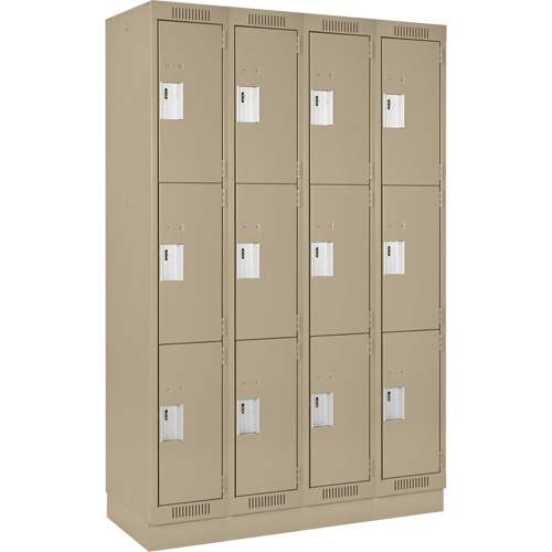 Clean Line Lockers, 3 -tier, Bank of 4, 48" x 18" x 76", Steel, Beige, Rivet (Assembled) EastCoast Offshore Supplies