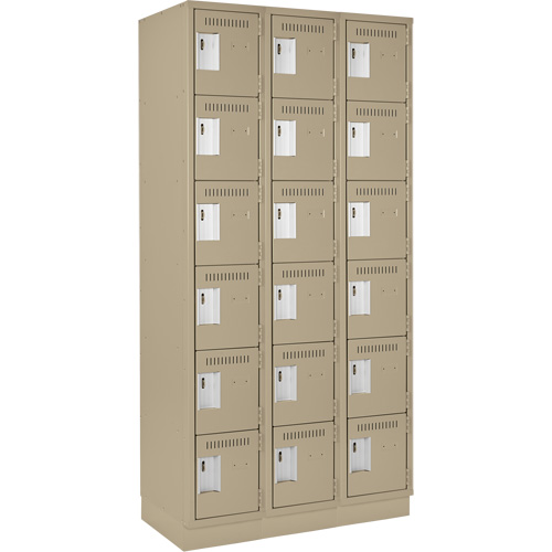 Clean Line Lockerette, 6 -tier, Bank of 3, 36" x 18" x 76", Steel, Beige, Rivet (Assembled) EastCoast Offshore Supplies