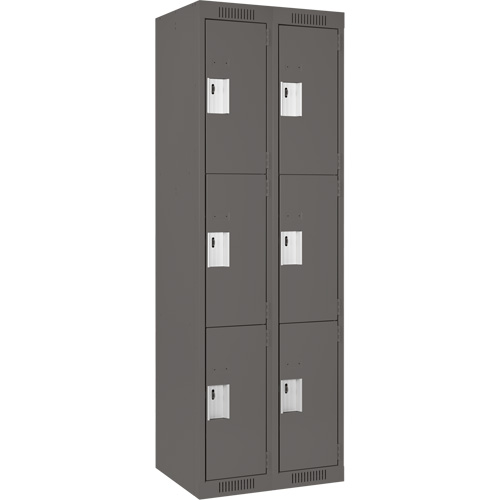 Clean Line Lockers, 3 -tier, Bank of 2, 24" x 18" x 72", Steel, Charcoal, Rivet (Assembled) EastCoast Offshore Supplies