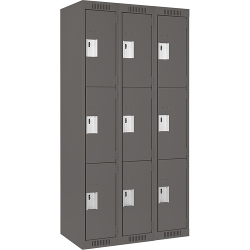 Clean Line Lockers, 3 -tier, Bank of 3, 36" x 18" x 72", Steel, Charcoal, Rivet (Assembled) EastCoast Offshore Supplies