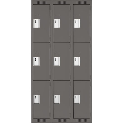 Clean Line Lockers, 3 -tier, Bank of 3, 36" x 18" x 72", Steel, Charcoal, Rivet (Assembled) EastCoast Offshore Supplies