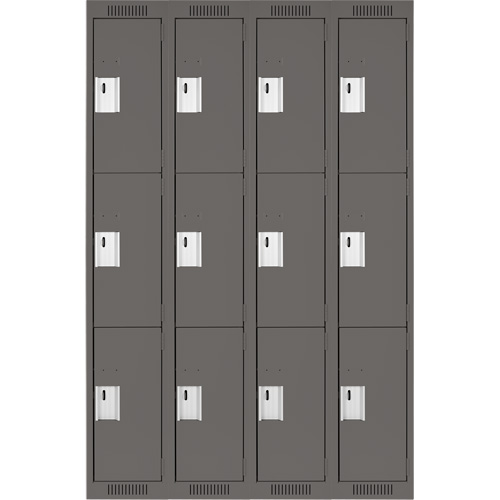 Clean Line Lockers, 3 -tier, Bank of 4, 48" x 18" x 72", Steel, Charcoal, Rivet (Assembled) EastCoast Offshore Supplies