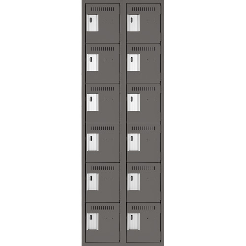 Clean Line Lockerette, 6 -tier, Bank of 2, 24" x 18" x 72", Steel, Charcoal, Rivet (Assembled) EastCoast Offshore Supplies
