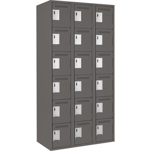 Clean Line Lockerette, 6 -tier, Bank of 3, 36" x 18" x 72", Steel, Charcoal, Rivet (Assembled) EastCoast Offshore Supplies