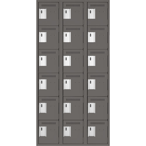 Clean Line Lockerette, 6 -tier, Bank of 3, 36" x 18" x 72", Steel, Charcoal, Rivet (Assembled) EastCoast Offshore Supplies