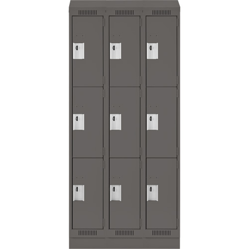 Clean Line Lockers, 3 -tier, Bank of 3, 36" x 18" x 82", Steel, Charcoal, Rivet (Assembled) EastCoast Offshore Supplies