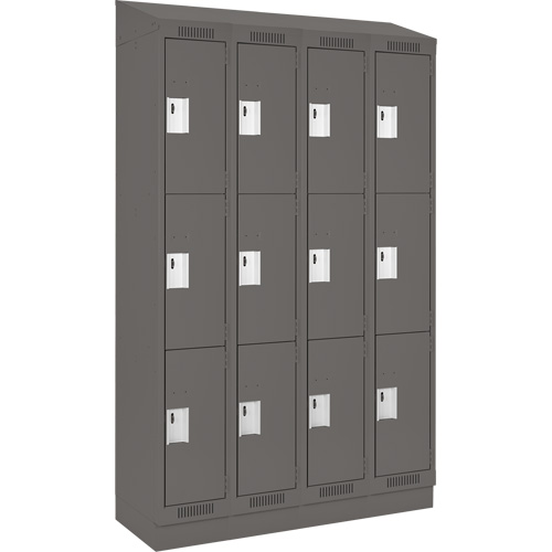 Clean Line Lockers, 3 -tier, Bank of 4, 48" x 18" x 82", Steel, Charcoal, Rivet (Assembled) EastCoast Offshore Supplies