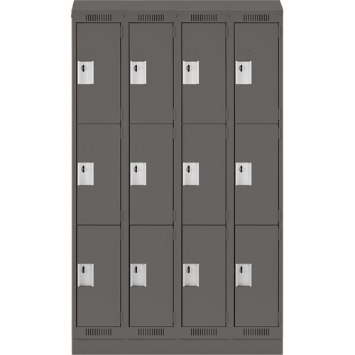 Clean Line Lockers, 3 -tier, Bank of 4, 48" x 18" x 82", Steel, Charcoal, Rivet (Assembled) EastCoast Offshore Supplies