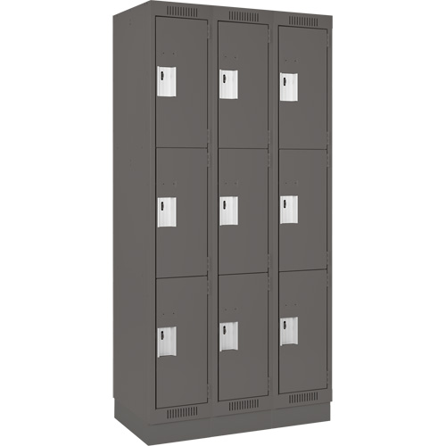 Clean Line Lockers, 3 -tier, Bank of 3, 36" x 18" x 76", Steel, Charcoal, Rivet (Assembled) EastCoast Offshore Supplies