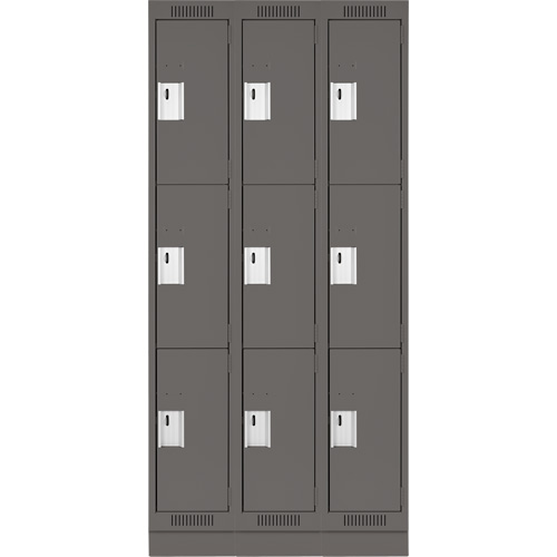 Clean Line Lockers, 3 -tier, Bank of 3, 36" x 18" x 76", Steel, Charcoal, Rivet (Assembled) EastCoast Offshore Supplies