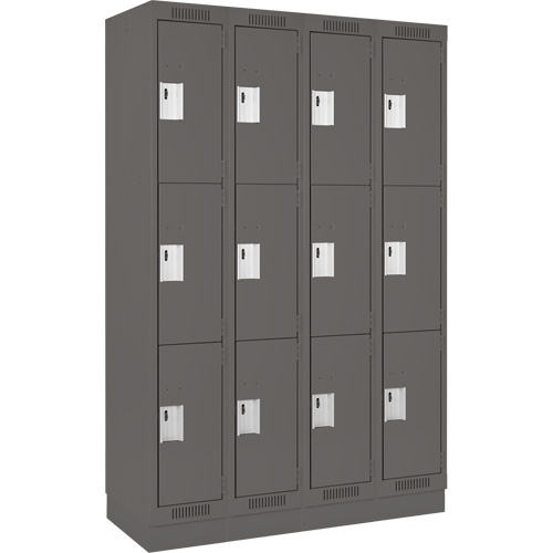 Clean Line Lockers, 3 -tier, Bank of 4, 48" x 18" x 76", Steel, Charcoal, Rivet (Assembled) EastCoast Offshore Supplies