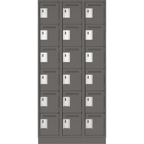 Clean Line Lockerette, 6 -tier, Bank of 3, 36" x 18" x 76", Steel, Charcoal, Rivet (Assembled) EastCoast Offshore Supplies