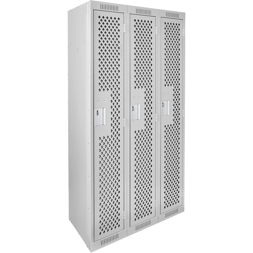Clean Line Lockers, Bank of 3, 36" x 12" x 72", Steel, Grey, Rivet (Assembled), Perforated EastCoast Offshore Supplies