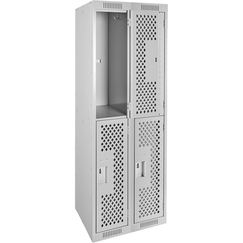Casiers Clean Line, 2 niveaux, Bloc de 2, 24" x 12" x 72", Acier, Gris, Rivet (assembl&eacute;), Perfor&eacute; EastCoast Offshore Supplies