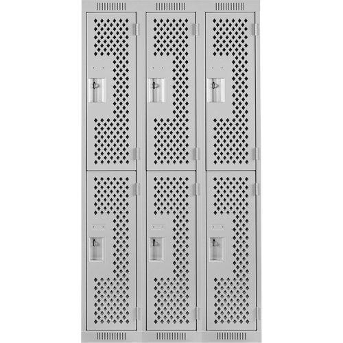 Clean Line Lockers, 2 -tier, Bank of 3, 36" x 12" x 72", Steel, Grey, Rivet (Assembled), Perforated EastCoast Offshore Supplies
