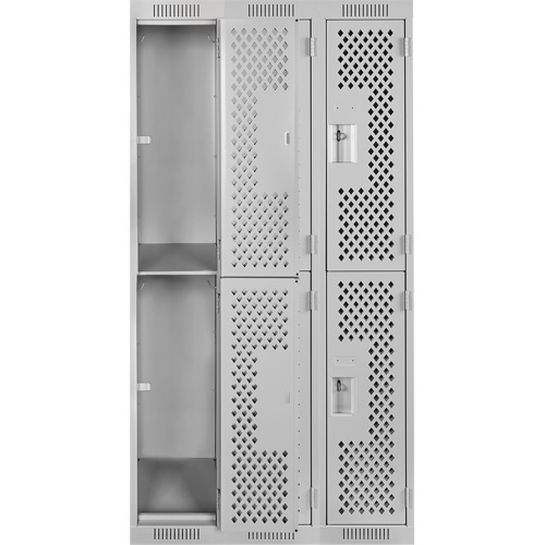 Clean Line Lockers, 2 -tier, Bank of 3, 36" x 12" x 72", Steel, Grey, Rivet (Assembled), Perforated EastCoast Offshore Supplies