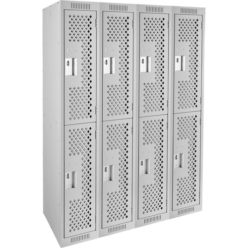 Clean Line Lockers, 2 -tier, Bank of 4, 48" x 12" x 72", Steel, Grey, Rivet (Assembled), Perforated EastCoast Offshore Supplies