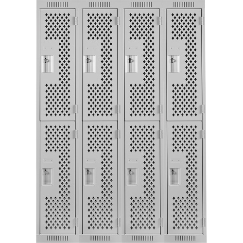 Clean Line Lockers, 2 -tier, Bank of 4, 48" x 12" x 72", Steel, Grey, Rivet (Assembled), Perforated EastCoast Offshore Supplies