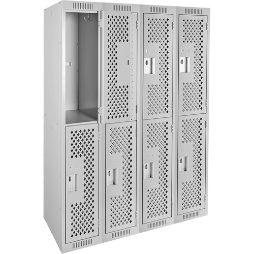 Clean Line Lockers, 2 -tier, Bank of 4, 48" x 12" x 72", Steel, Grey, Rivet (Assembled), Perforated EastCoast Offshore Supplies