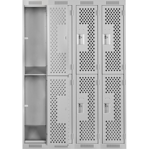 Clean Line Lockers, 2 -tier, Bank of 4, 48" x 12" x 72", Steel, Grey, Rivet (Assembled), Perforated EastCoast Offshore Supplies