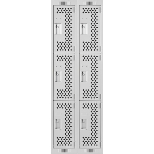 Clean Line Lockers, 3 -tier, Bank of 2, 24" x 12" x 72", Steel, Grey, Rivet (Assembled), Perforated EastCoast Offshore Supplies